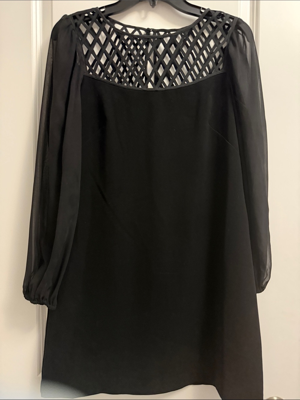 White House Black Market Black Lattice-Yoke Long Sleeve Dress
